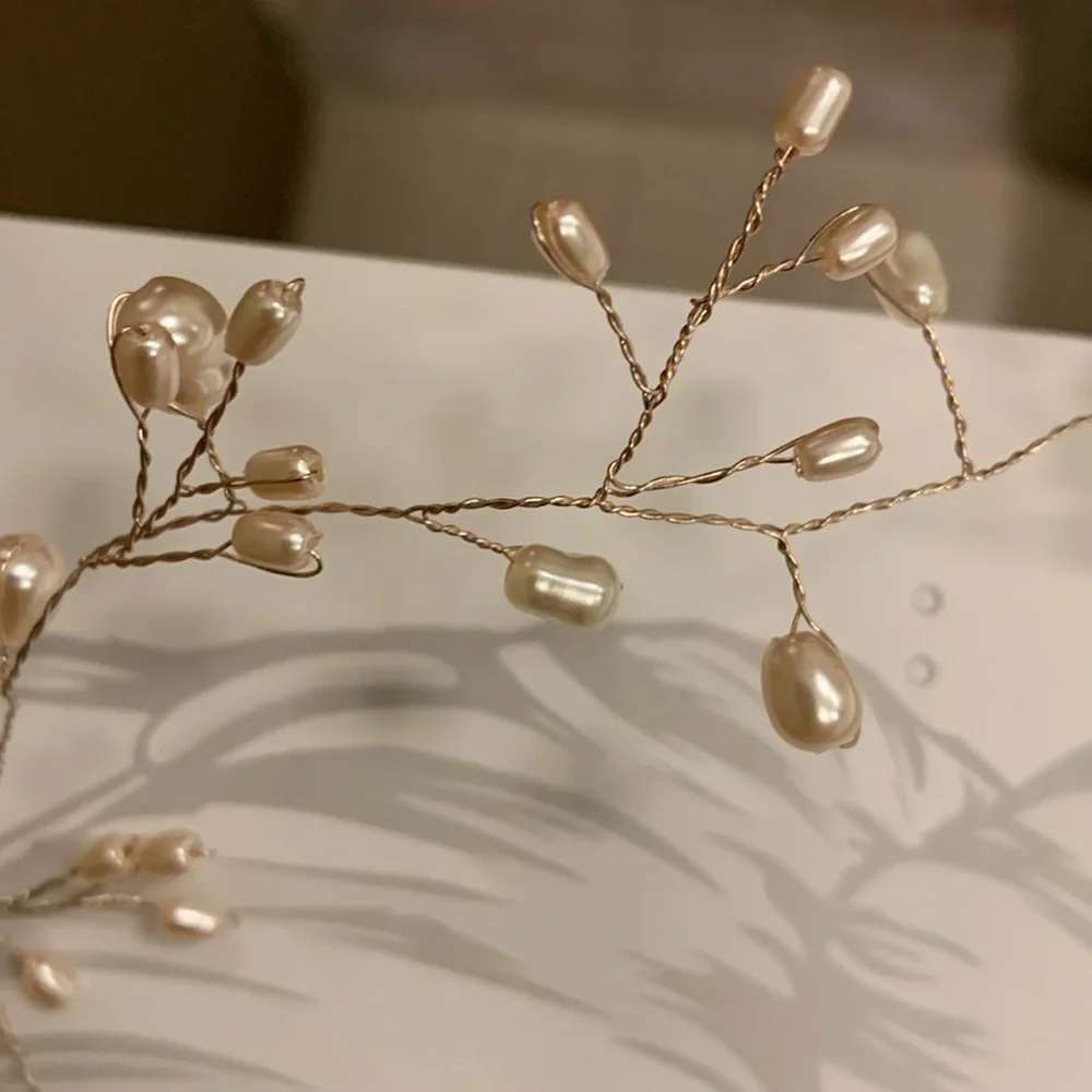 Freshwater pearl-look gold wire bun-wrap hair accessory bridal prom formal